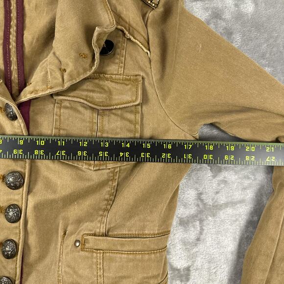 Free People Shrunken Officer Military Style Beige Embellished Jacket Size XS - Picture 4 of 5